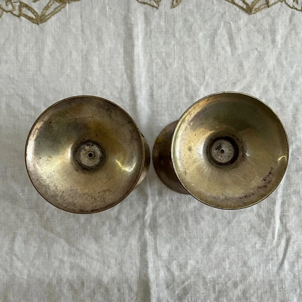Vintage Silver Plated Brass Goblets Set of 2‎ Patinated Wine Chalices 7 Inch